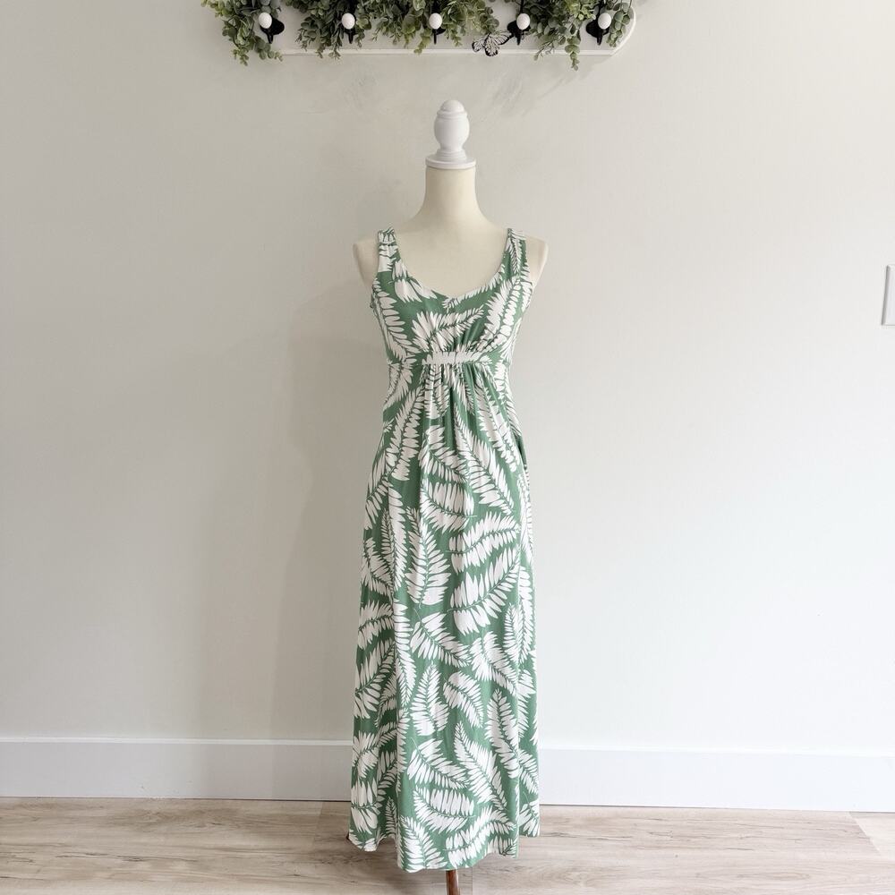 Boden Green Leaf Jersey Maxi Dress Sleeveless 4P 1-6029